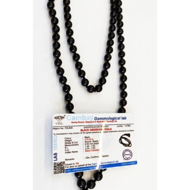 Certified Natural Black Obsidian Mala (108 Beads) - Psychic Protection