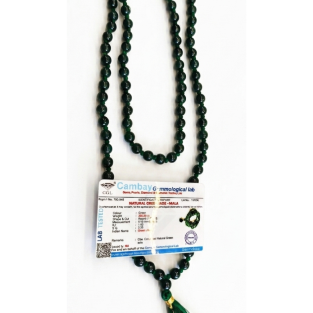 Certified Natural Green Jade Mala (108+1 Beads) - Prosperity & Luck