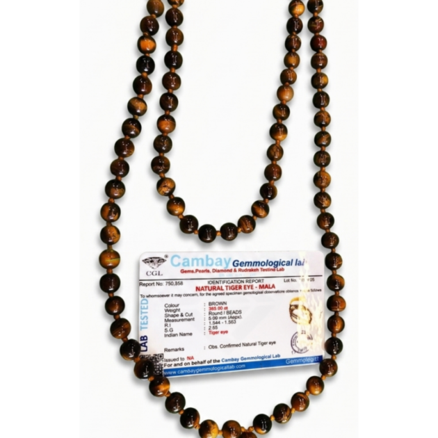 Certified Natural Tiger’s Eye Mala (108 Beads) - Luck & Confidence
