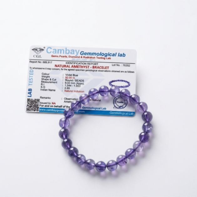 Natural Amethyst Bracelet (8mm) - Calm & Anxiety Relief (Certified)