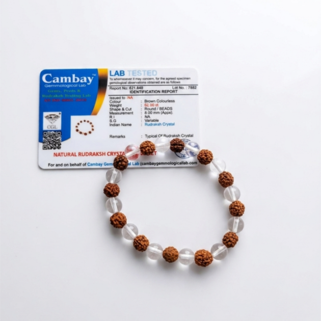 Original Rudraksha & Sphatik (Clear Quartz) Bracelet - Peace & Focus